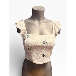 New Kirious white blue floral crop top tank top XS